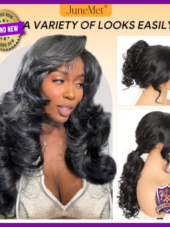 18 Inch Human Hair Wig with Loose Body Wave and Curtain Bangs